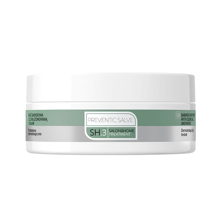 Słoik maści barierowej Pharm Foot PREVENTIC SALVE 75 ml z oliwą ozonowaną i ziołami, widok z boku