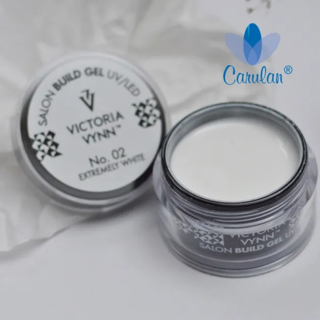 Żel budujący Victoria Vynn Build Gel Extremely White No. 02 15 ml, otwarty słoiczek z żelem