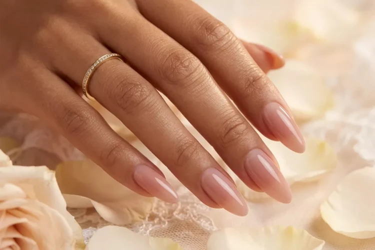 Efekt ciepłego brązowego manicure VV 465 Rose Whisper na paznokciach
