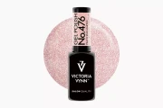 Brzoskwiniowo-różowy brokat w próbce koloru przy butelce lakieru hybrydowego 476 Peach Star Martini 8 ml