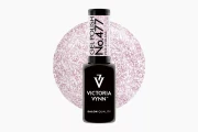Różowa próbka koloru ze srebrną folią przy butelce lakieru hybrydowego 477 Pink a'Colada 8 ml