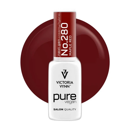 Lakier hybrydowy Victoria Vynn Pure Vegan Creamy Hybrid No.280 Maple Red 8ml - butelka na kole koloru, krwista czerwień