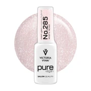 Lakier hybrydowy Victoria Vynn Pure Vegan Creamy Hybrid No.285 Misty Rose 8ml - butelka na kole koloru, półtransparentny mleczny róż z kawałkami folii