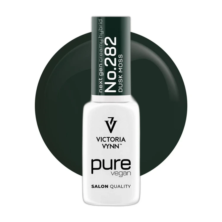 Lakier hybrydowy Victoria Vynn Pure Vegan Creamy Hybrid No.282 Dusk Moss 8ml - butelka na kole koloru, butelkowa zieleń