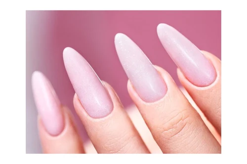 Paznokcie w kształcie migdała stylizowane żelem Easy Fiber Gel Sparkle Pink