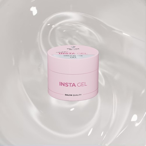 INSTA GEL 00 Only Gloss 40 ml na tle krystalicznie przezroczystego żelu