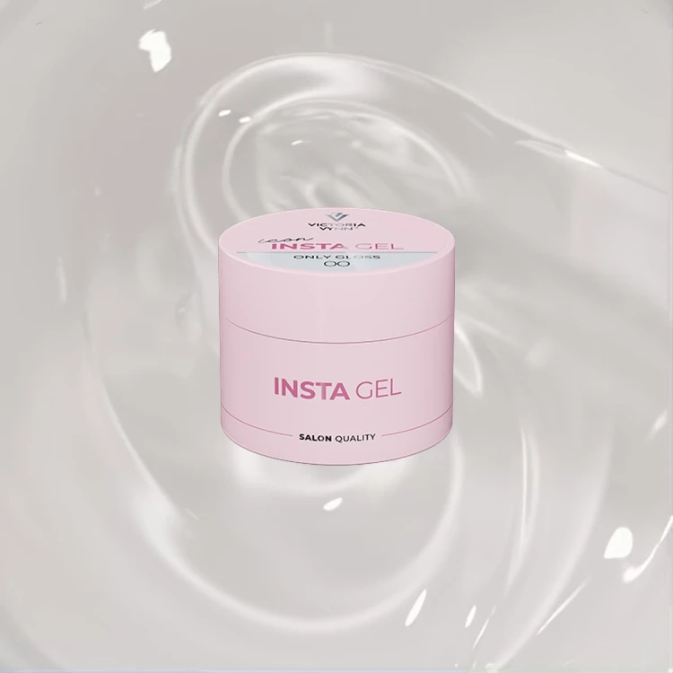 INSTA GEL 00 Only Gloss 40 ml na tle krystalicznie przezroczystego żelu