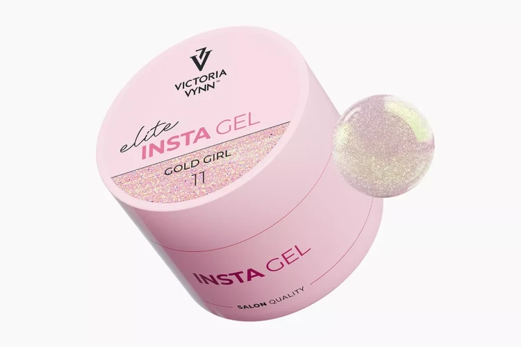 Słoiczek Victoria Vynn INSTA GEL 11 Gold Girl 40 ml z kroplą różowego żelu ze złotymi drobinkami