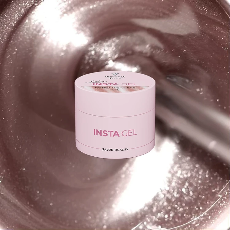 INSTA GEL 13 Korean Cat Eye 40 ml na tle różowego żelu z efektem kociego oka