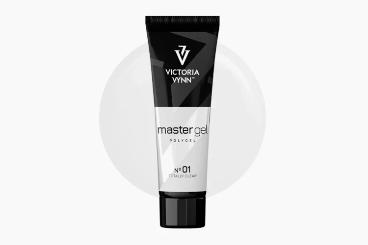 Akrylożel Victoria Vynn Master Gel Totally Clear No. 01, tubka 60 g na tle próbki koloru