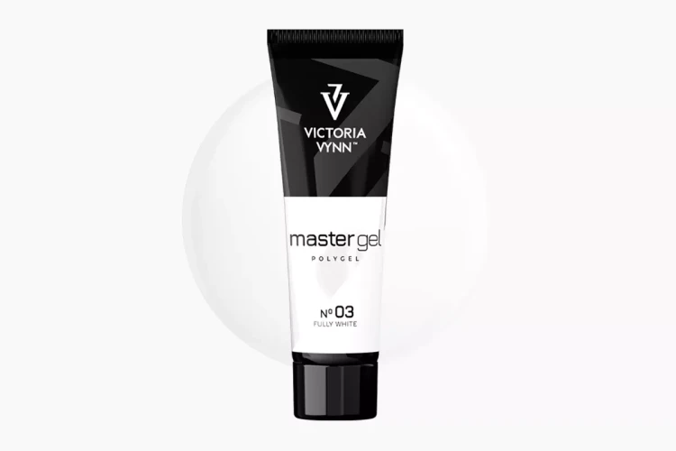 Akrylożel Victoria Vynn Master Gel Fully White No. 03, tubka 60 g na tle próbki koloru